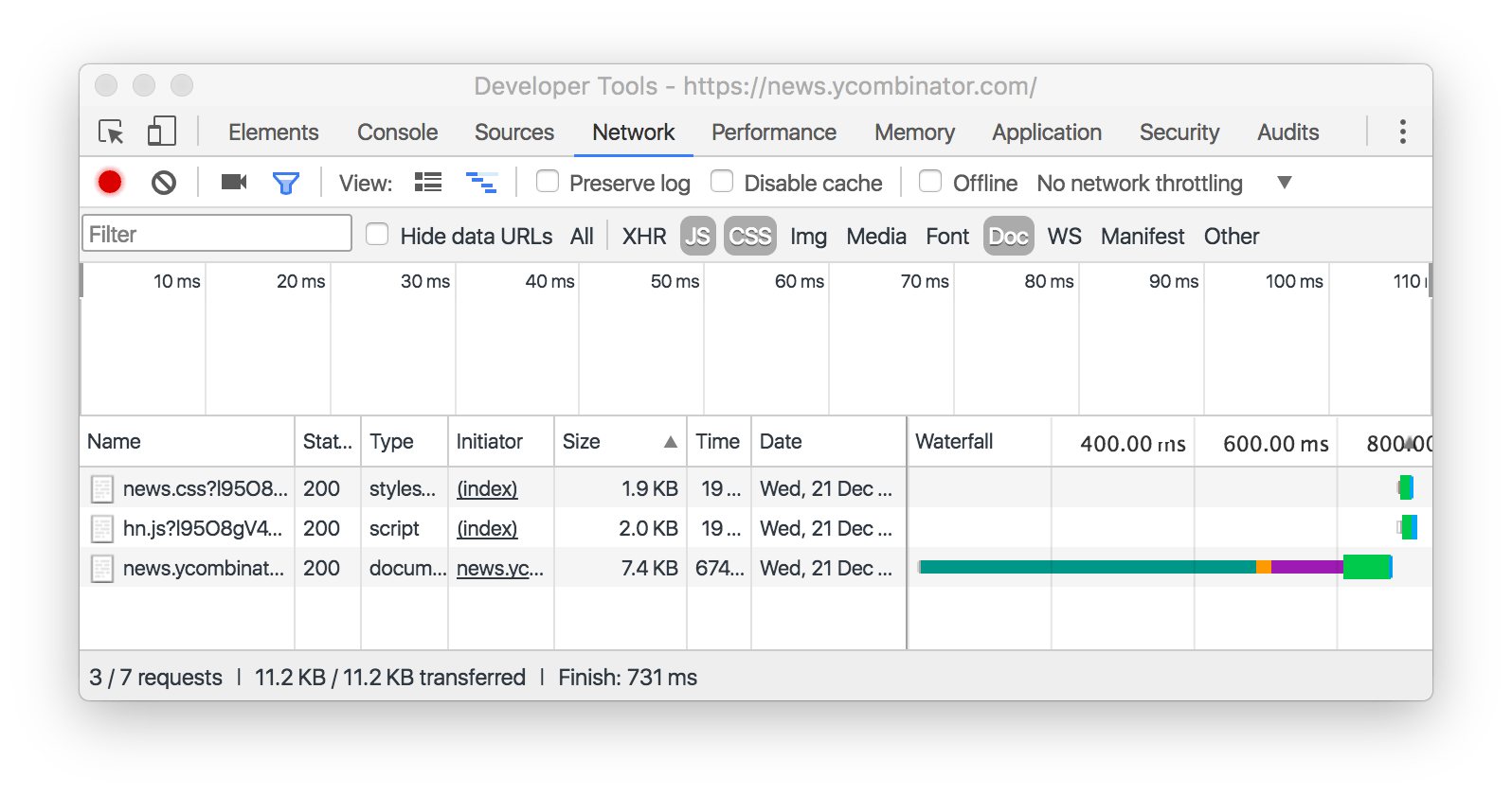 使用Type过滤器显示JS，CSS和Doc [ument]资源。